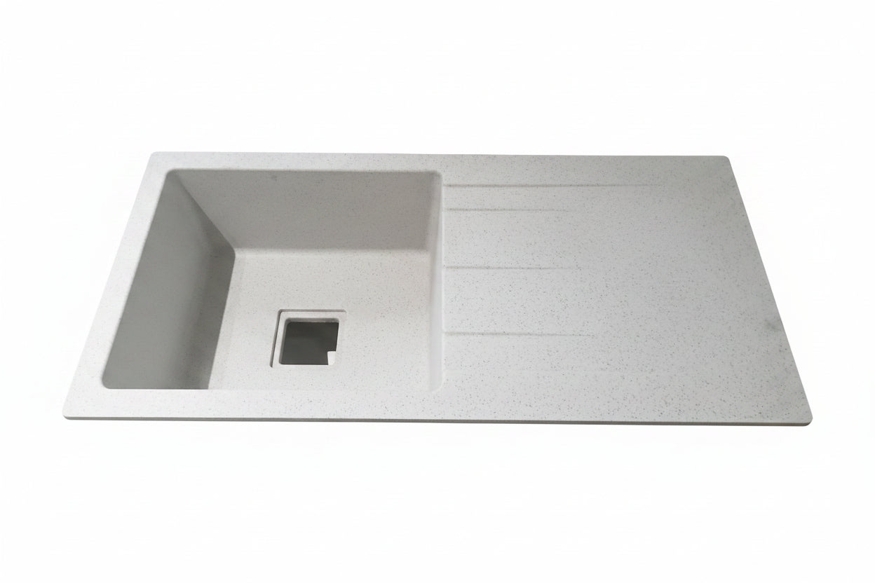 Quartz Ultra Premium Kitchen Sink Single Bowl & Drain Board L/H Metallic Smoky 910x255x185mm