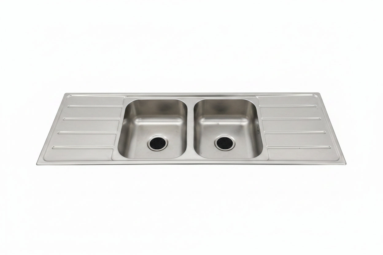 Evia Pianno Double Bowl Sink – 2-Side Drainer, 1500 × 500 × 180 mm