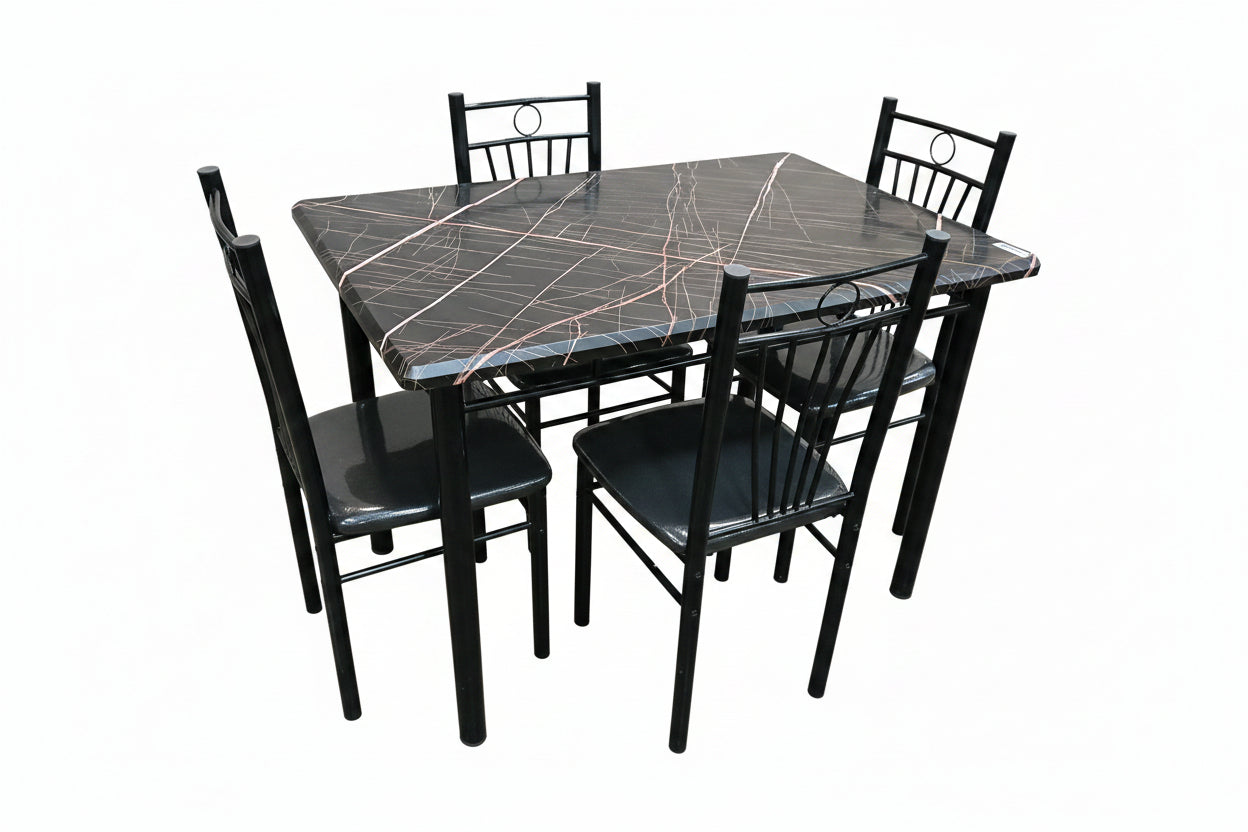 Mandy 5PCS Metal Dining Set – Marble-Look MDF Top + Iron Base
