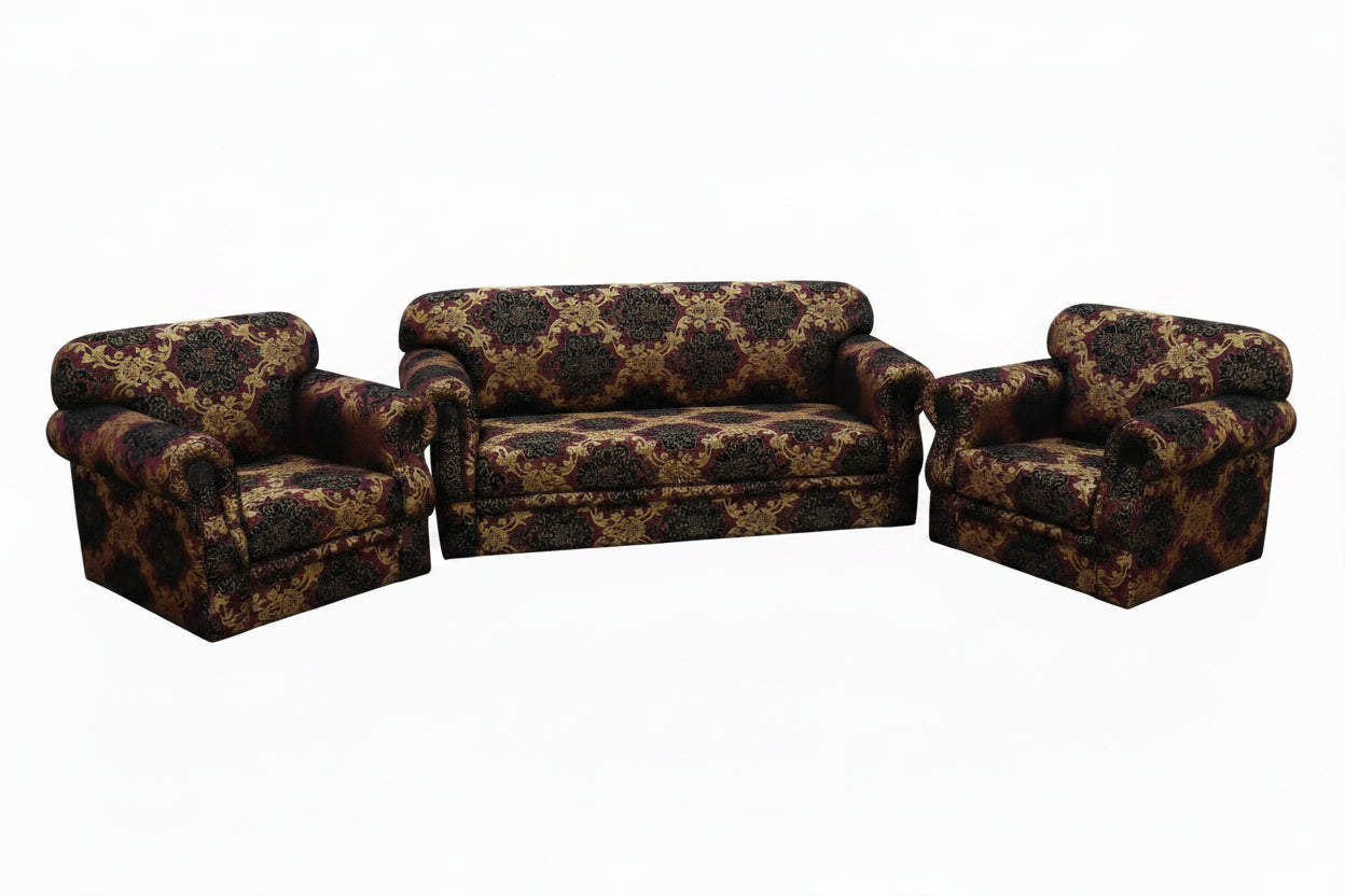 3-Piece Lounge Suite – 3-Seater + 2 Armchairs (Red/Gold Damask)