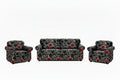 3-Piece Lounge Suite – 3-Seater + 2 Armchairs (Grey/Red Floral)