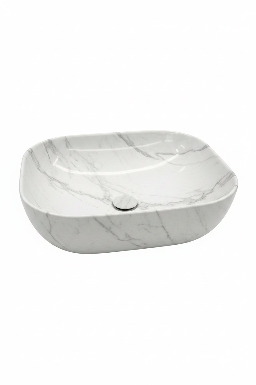 Ceramic Countertop Basin – White Marble Look