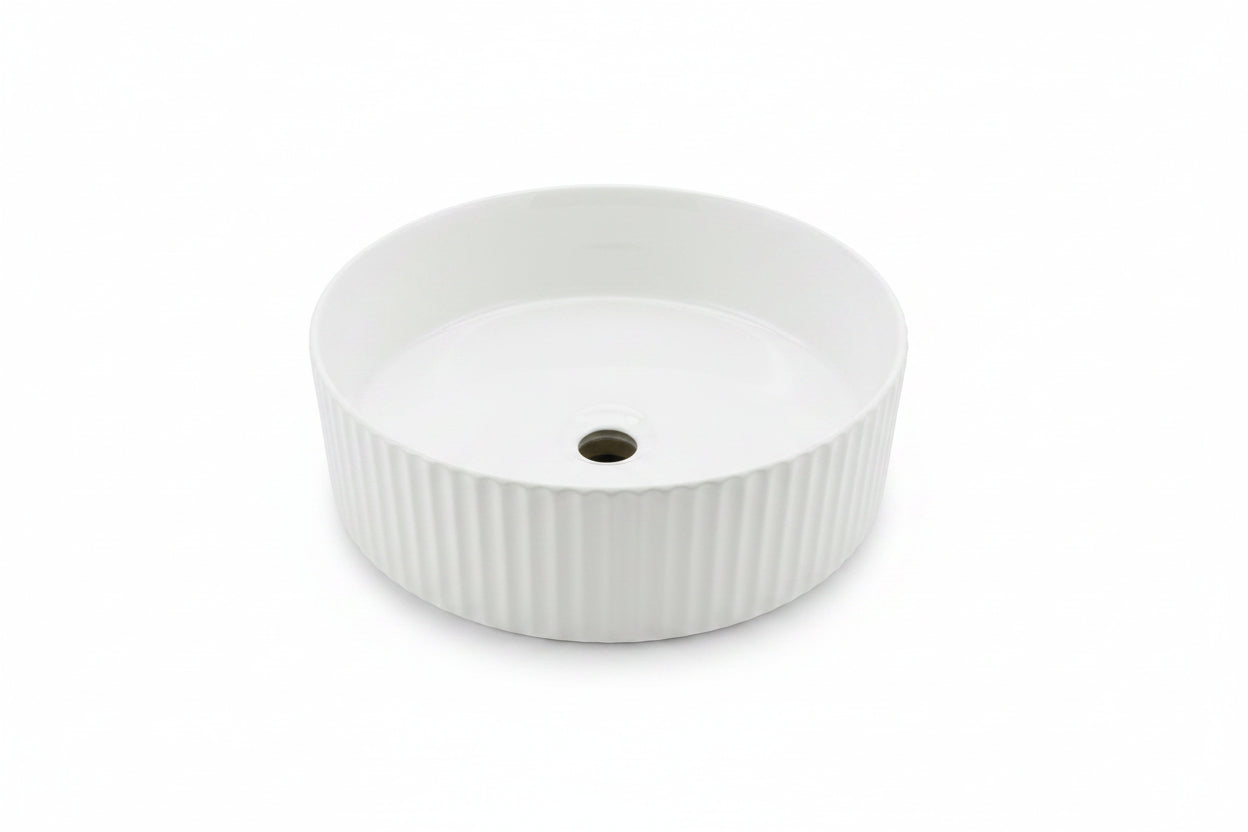 Ceramic Round Wash Basin – Fluted White