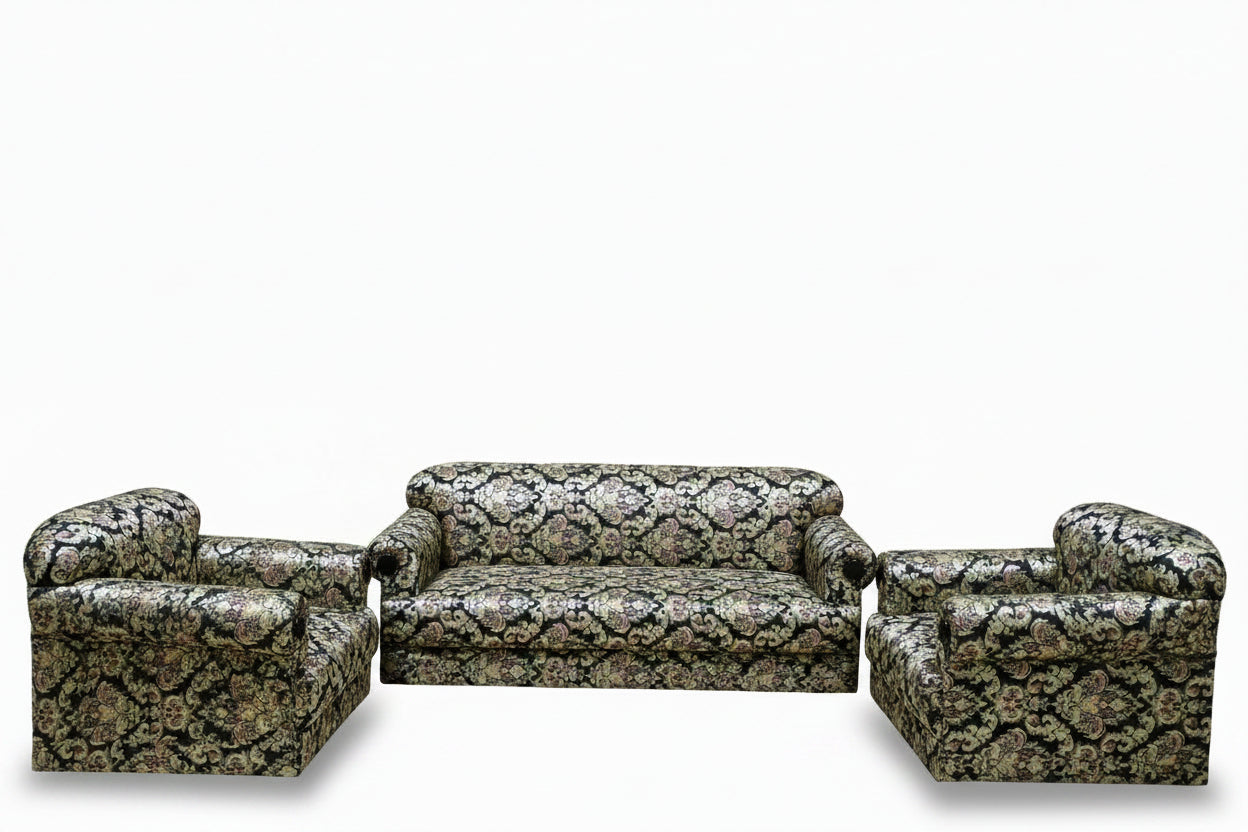 Sofa Set 2+1+1 – Black & Gold Brocade
