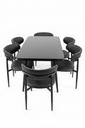 7-Piece Dining Set – Black Glass Table + 6 Chairs