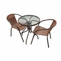 Outdoor Bistro Set – Round Glass Table + 2 Rattan Chairs