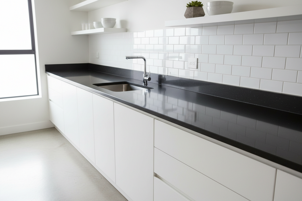 Quartz Benchtop Slab – Sparkly Black, 3000 x 600 x 20mm