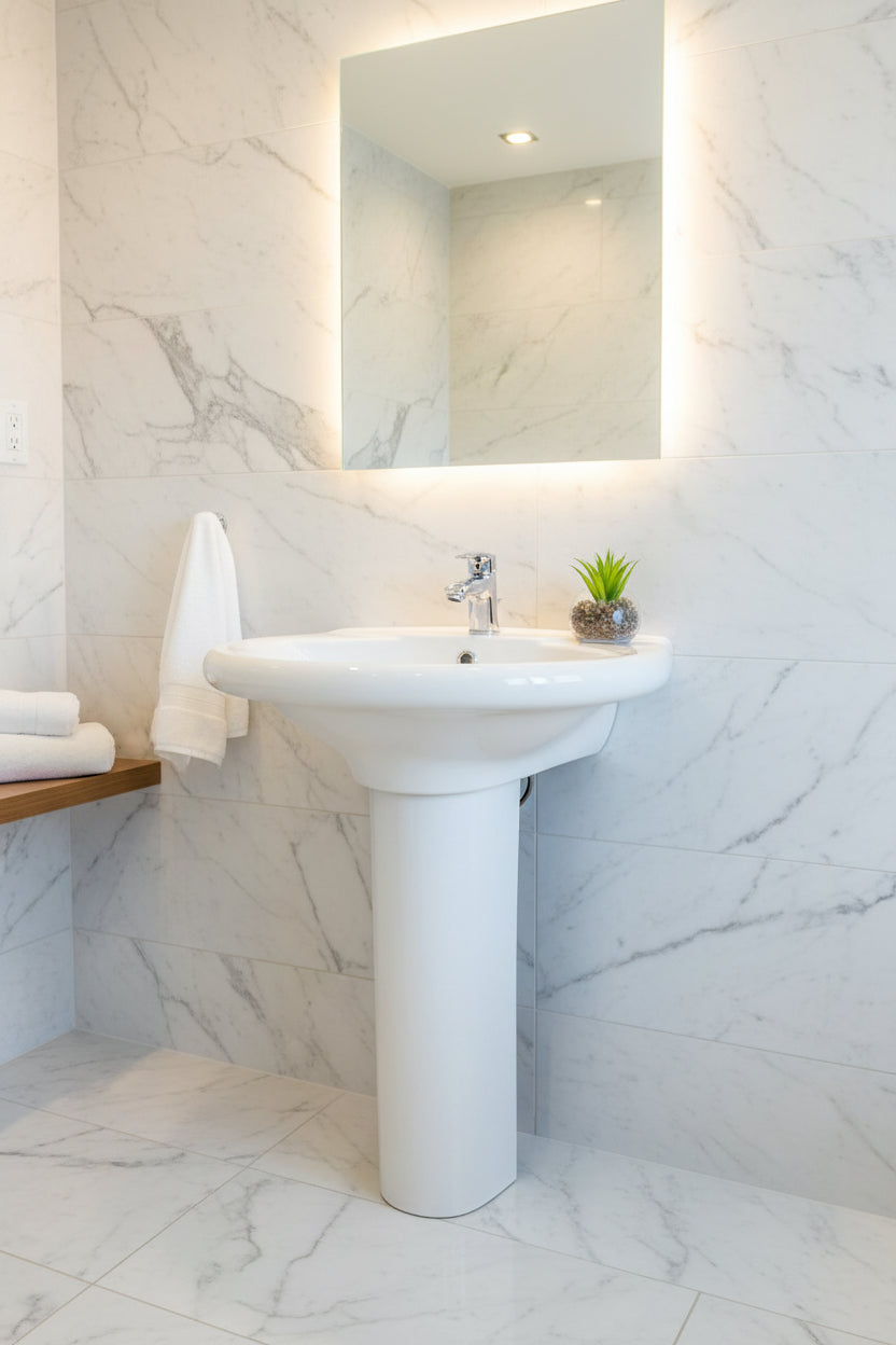 Pedestal Wash Basin White Ceramic — Classic