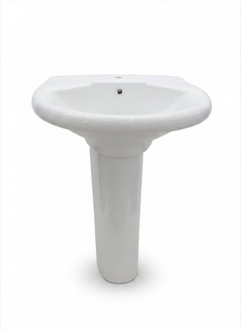 Pedestal Wash Basin White Ceramic — Classic
